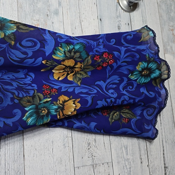 Vintage 1980's Cacique Blue Floral Semi Sheer Lingerie Slip Dress - Picture 5 of 10